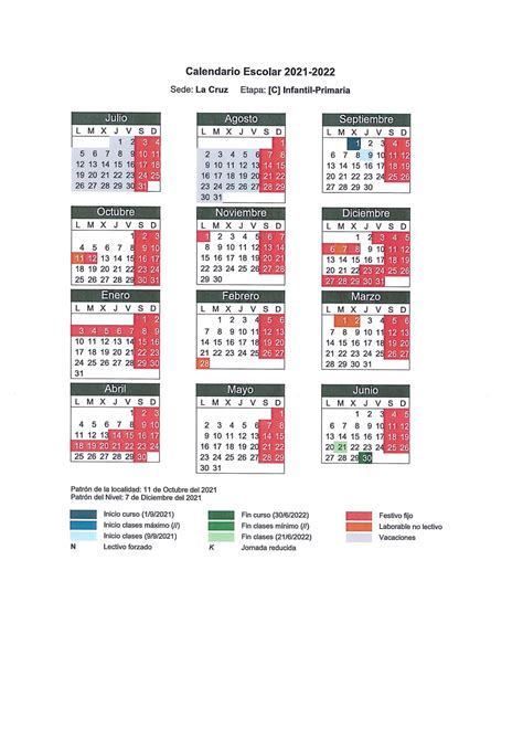 Calendario Escolar Curso 2021 2022 Cp La Cruz De Allo
