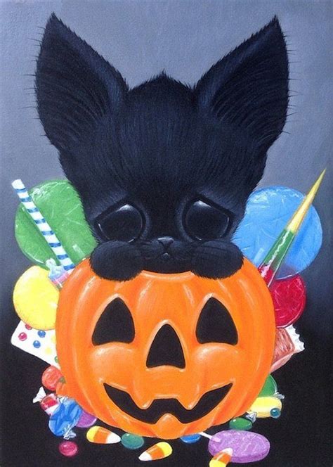 Black Cat Art Print Halloween Candy Etsy Halloween Candy Art Cat