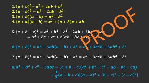 Proof Of 8 Common Algebraic Identities Class 9 Youtube