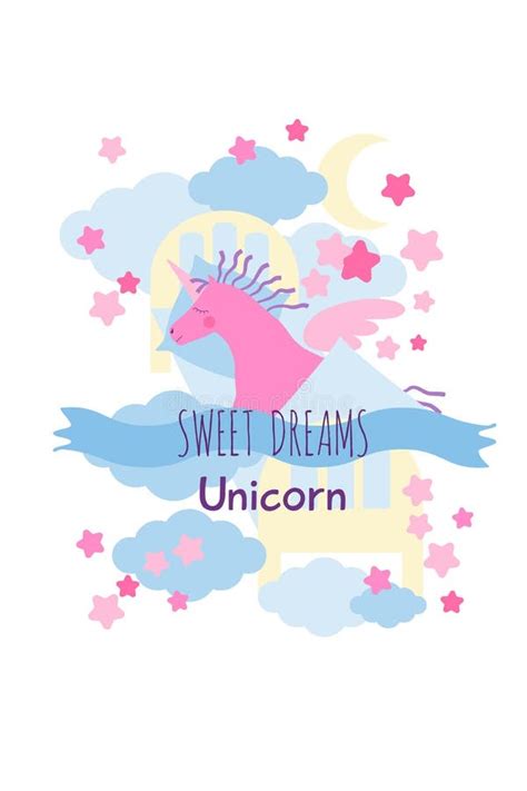 Pink Unicorn Sweet Dreams Greeting Card Stock Vector Illustration Of