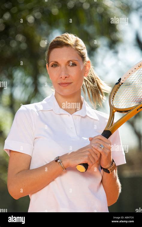 Female Tennis Player Smiling Stock Photo Alamy