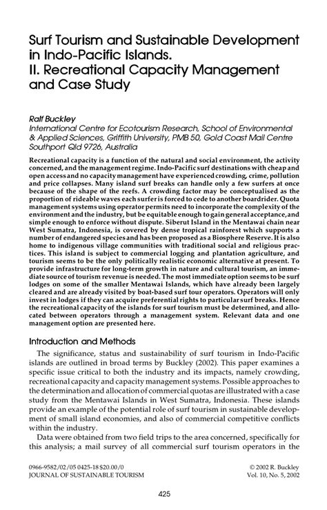 Pdf Surf Tourism And Sustainable Development In Indo Pacific Islands Ii Recreational
