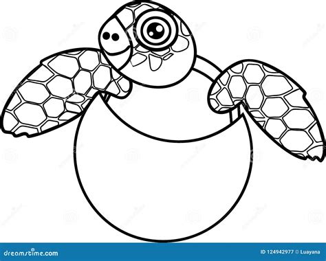 Coloring Page Cute Cartoon Sea Turtle Hatching Out Of Egg