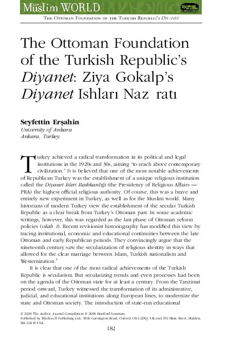 Pdf The Ottoman Foundation Of The Turkish Republics Diyanet Ziya