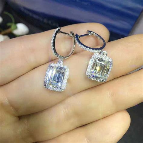 4ct Emerald Cut Diamond Drop Dangle Earrings Leverback 14k White Gold