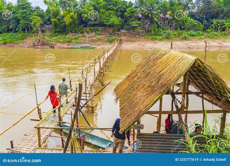 Welcome To The Mekong River Bamboo Bridge Luang Prabang Laos Editorial