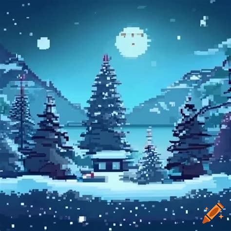 Pixel Art Wallpaper Of A Winter Scene On Craiyon