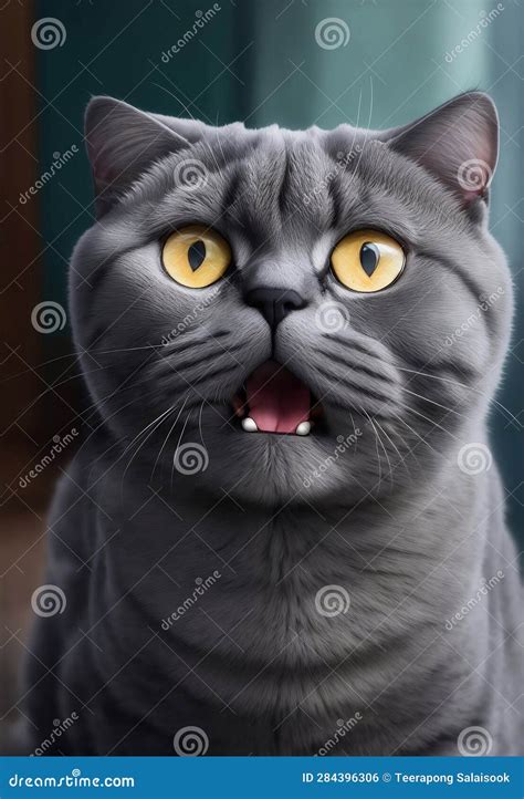 Funny Grey Cat Looking Shocked Generative Ai Illustration Stock