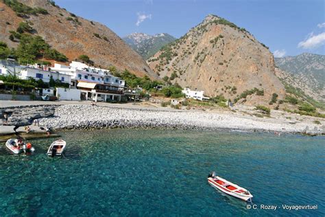 Agia Roumeli Pebble Beach For A Swim At The End Of The Samaria Gorge Trail Crete Greece