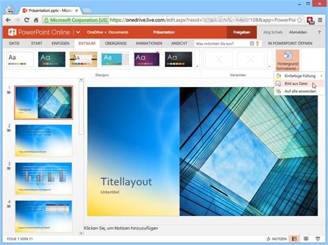 Teilen sie sie mit anderen, und arbeiten sie gleichzeitig mit anderen. PowerPoint Online: Eigenes Hintergrundbild verwenden - schieb.de