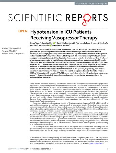 Pdf Hypotension In Icu Patients Receiving Vasopressor Therapy