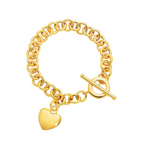 Toggle Puffed Heart Bracelet In 14k Yellow Gold Richard Cannon Jewelry