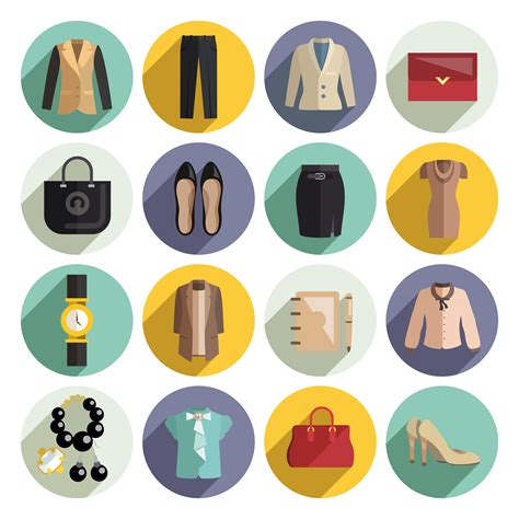 Business Woman Clothes Icons Set 444448 Vector Art At Vecteezy