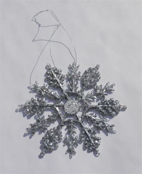 Plastic Snowflake Ornaments 10 Pieces 4 Silver Glittered Snowflake