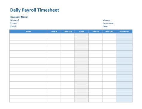 Daily Payroll Timesheet in Excel