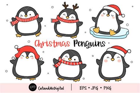 Christmas Penguins Clipart Graphic By CatAndMe Creative Fabrica