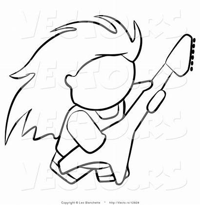 Outline Rock Guitar Coloring Person Drawing Clipart
