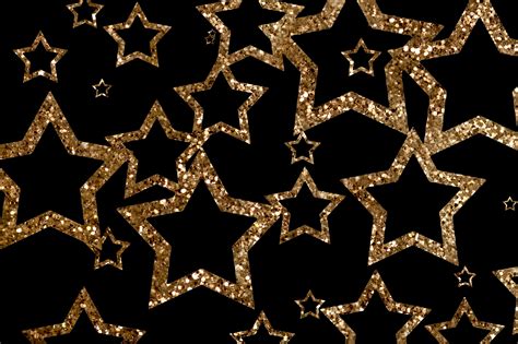Golden Glitter Stars Floating On Black Background Free Backgrounds
