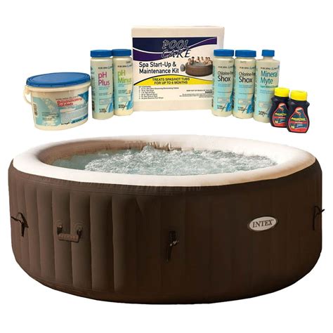 Intex Purespa 4 Person Inflatable Hot Tub Brown And 6 Month Spa Chemical