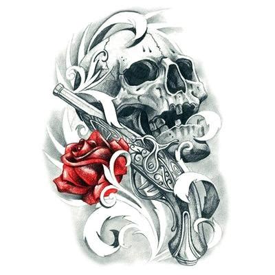 Si tu ne sais pas comment ils doivent être colorés, à la fin. Tatouage temporaire éphémère Tête de mort : Skull Gun Rose ...