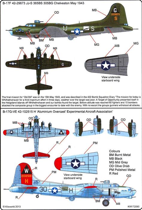 Kits World Decals 172 Boeing B 17 Flying Fortress Aluminum Overcast