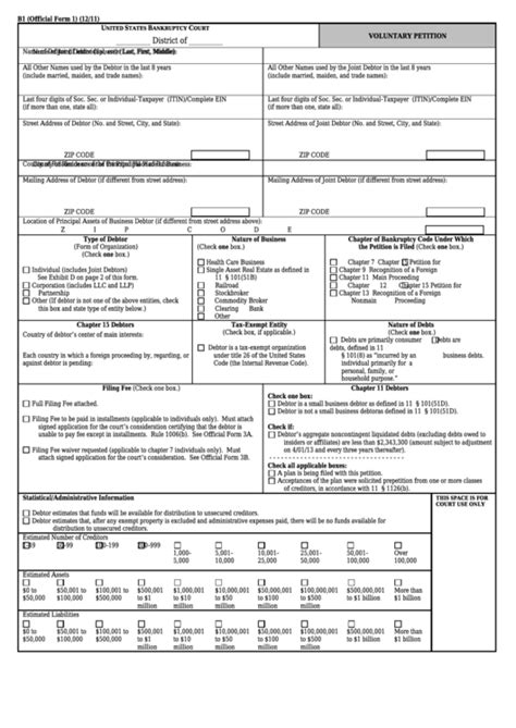 Fillable Form B1 Voluntary Petition Printable Pdf Download