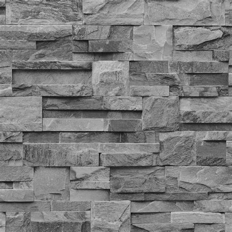 Muriva Bluff Slate Stone Block Brick Effect Wallpaper Grey J20409