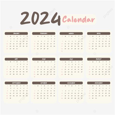 Aesthetic 2024 Calendar Design Vector Aesthetic Calendar 2024 2024