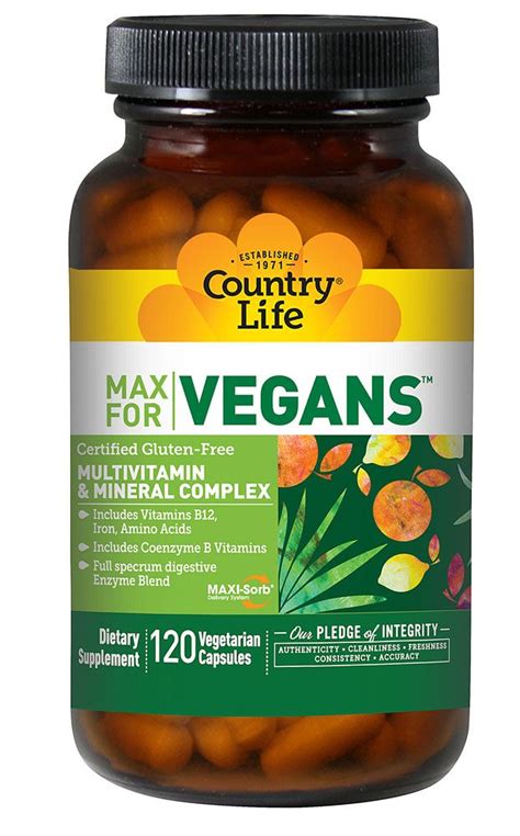 Country Life Max For Vegans Multivitamin And Mineral Complex 120 Vegan Capsules Vegan