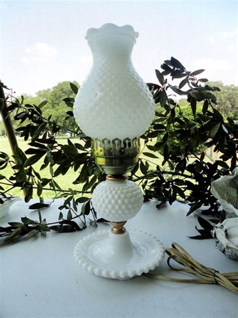 White Hobnail Vintage Milk Glass Hurricane Lamp Etsy Glass