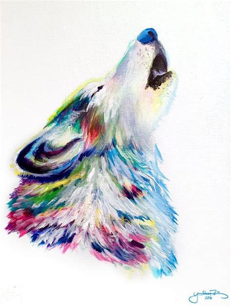 Colorful Wolf Howling Modern Acrylic Painting On By Artbyyvie Wolf