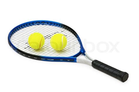 Two Tennis Balls And Racquet Isolated Stock Image Colourbox