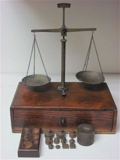 Antique Brass Jewelry Balance Weight Scales Wooden Box Discover More