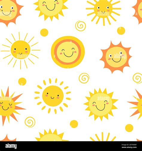 Sun Seamless Pattern Summer Hot Weather Sunshine Heat Funny Doodle