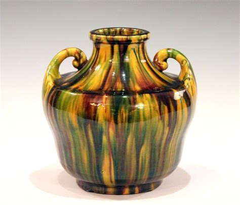 Awaji Pottery Art Deco Japanese Vintage Studio Vase In Yellow Flambe