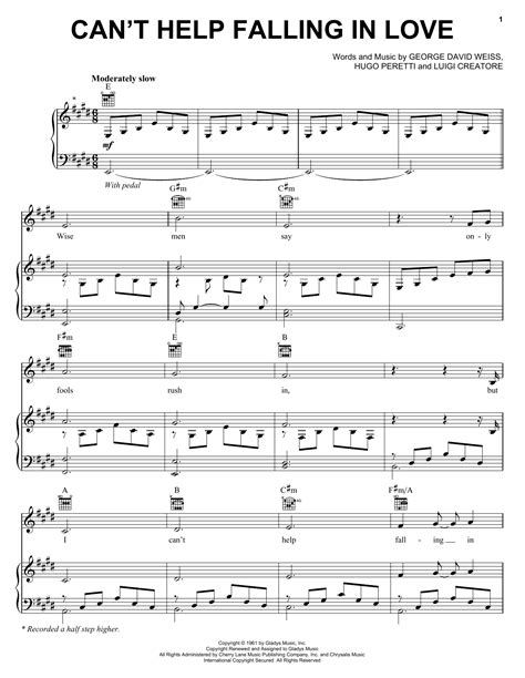 Can T Help Falling In Love Sheet Music By Andrea Bocelli Piano Vocal Guitar Right Hand
