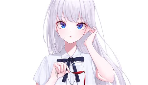 Blue Eyes Anime Girl Ears Glance White Hair Hd Anime Girl Wallpapers