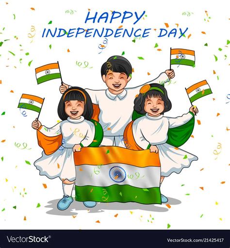 Illustration Of Indian Kid Holding Flag Of India With Pride For 15th