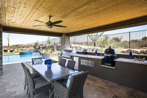 Modern Desert Outdoor Kitchen Pool Landscaping Outdoor Living Space