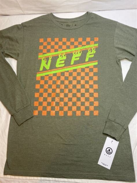 Mens Neff Long Sleeve Neff Logo T Shirt Green Olive Small Ebay