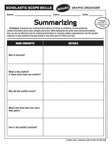 Summary Worksheet 2nd Grade