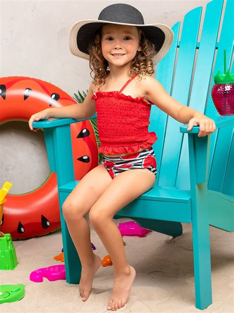 girls smocked top high waisted watermelon two piece swimsuit mia belle girls