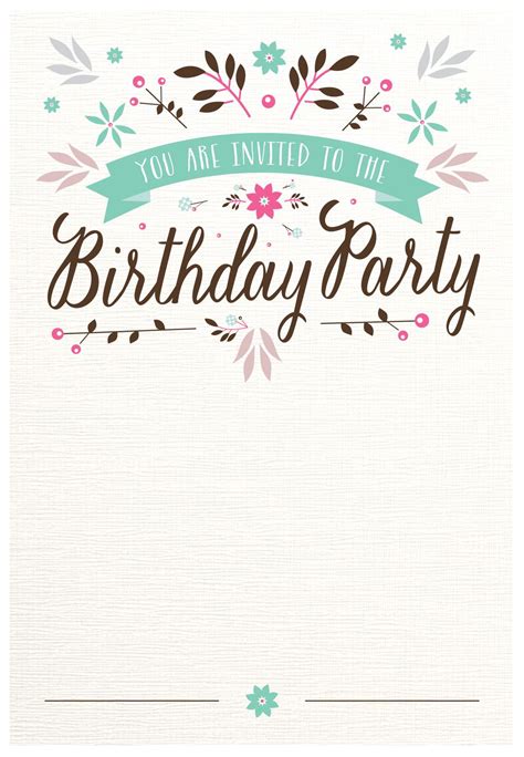 Flat Floral Free Printable Birthday Invitation Template Greetings