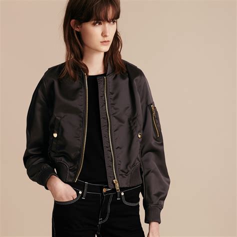 Cropped Technical Bomber Jacket In Graphite Women Burberry United