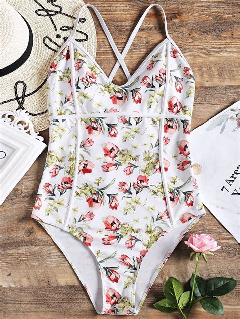 One Piece High Leg Floral Swimwear One Piece Swimsuit White Floral