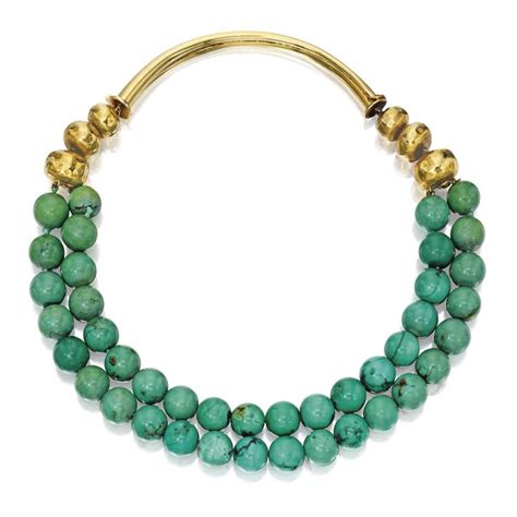 18 Karat Gold And Turquoise Necklace René Boivin France The Double Strand Necklace Composed Of