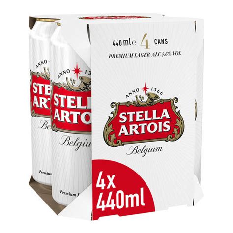 Stella Artois Belgium Premium Lager Beer Cans 4 X 440ml Beer