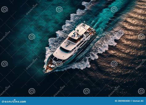 Aerial View Of A Yacht Sailing On The Open Sea Ai Stock Illustration