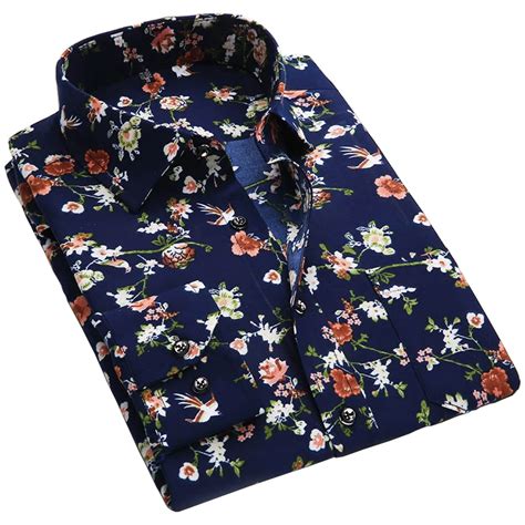 2018 Spring Floral Print Men Shirts Long Sleeve Mens Casual Shirt Slim