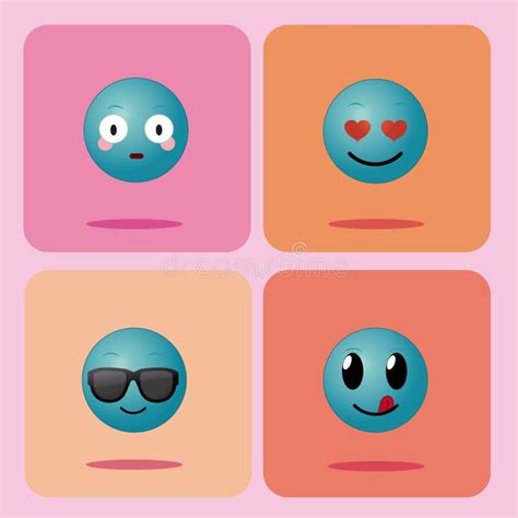 Sistema De Emojis En Iconos De Los Cuadrados Ilustración Del Vector